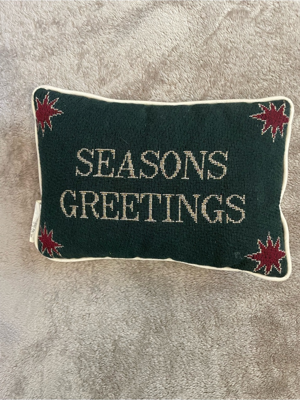 Seasons Greetings Green Holiday Throw Pillow